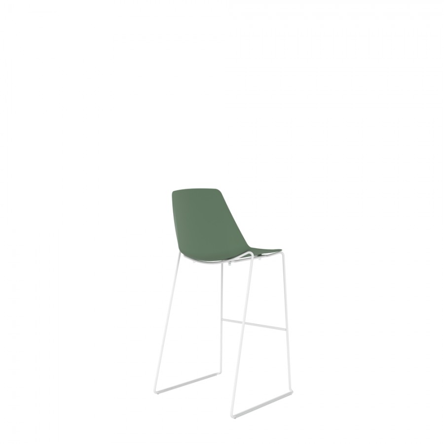 Polypropylene Shell High Stool With Upholstered Seat Pad and White Skid Steel Frame